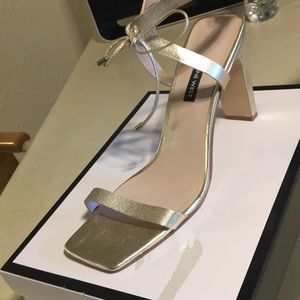 New LT gold metallic heels with ankle strap